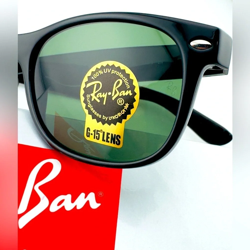 Ray-Ban Sunglasses New Wayfarer Classic RB2132 Polished black Frame Green Lenses - Picture 13 of 14